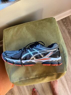 Asics Black and Silver Running Shoe with Coral Accents